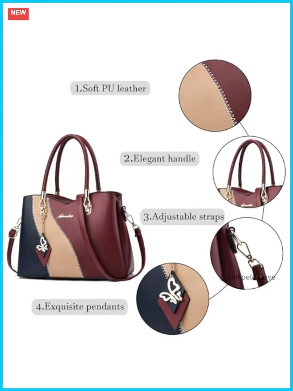 Women's PU Leather Tote Satchel Crossbody Shoulder Bag with Pockets